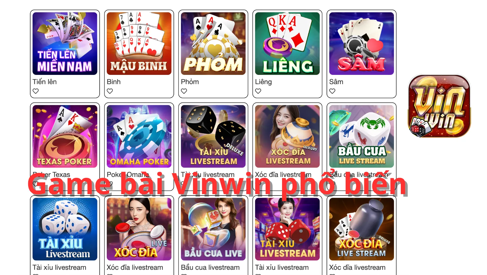 Top game bài Vinwin phổ biến